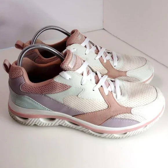 Skechers Bobs Sport Arc Waves Shoes Womens Sz 11 White Pink Athletic Trainers - Picture 1 of 9
